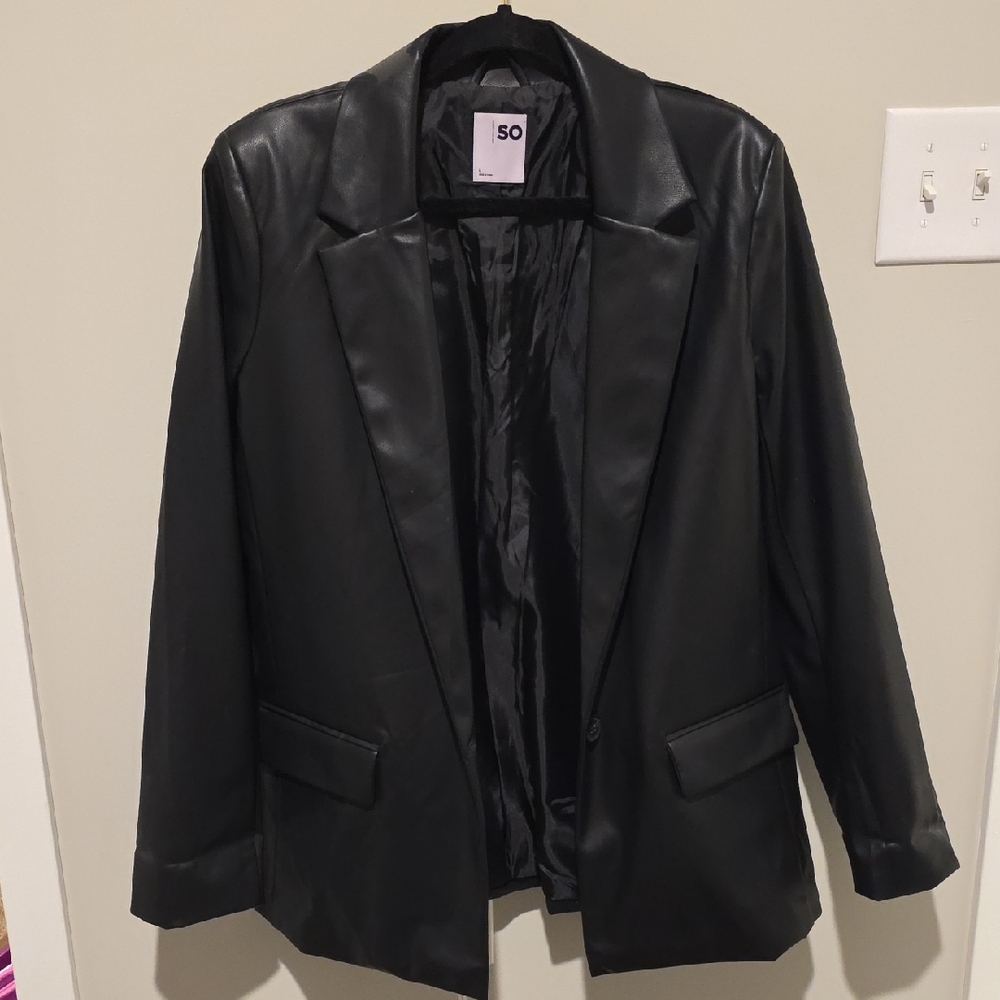 SO Women's Sleek Black Faux Leather Jacket